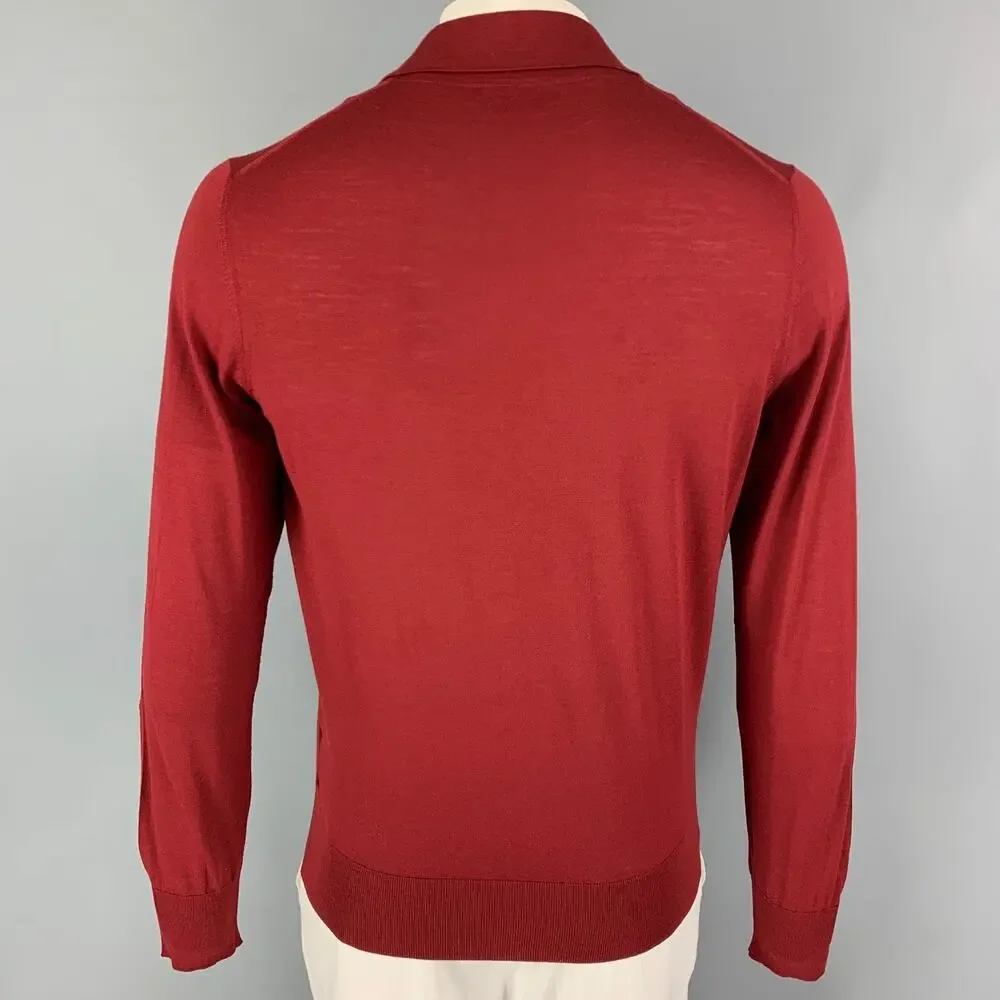 PRADA Size L Burgundy Knitted Wool Polo Pullover